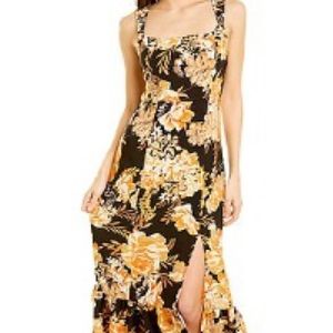 Laundry by Shelli Segal Square Neck Ruffle Midi Dress